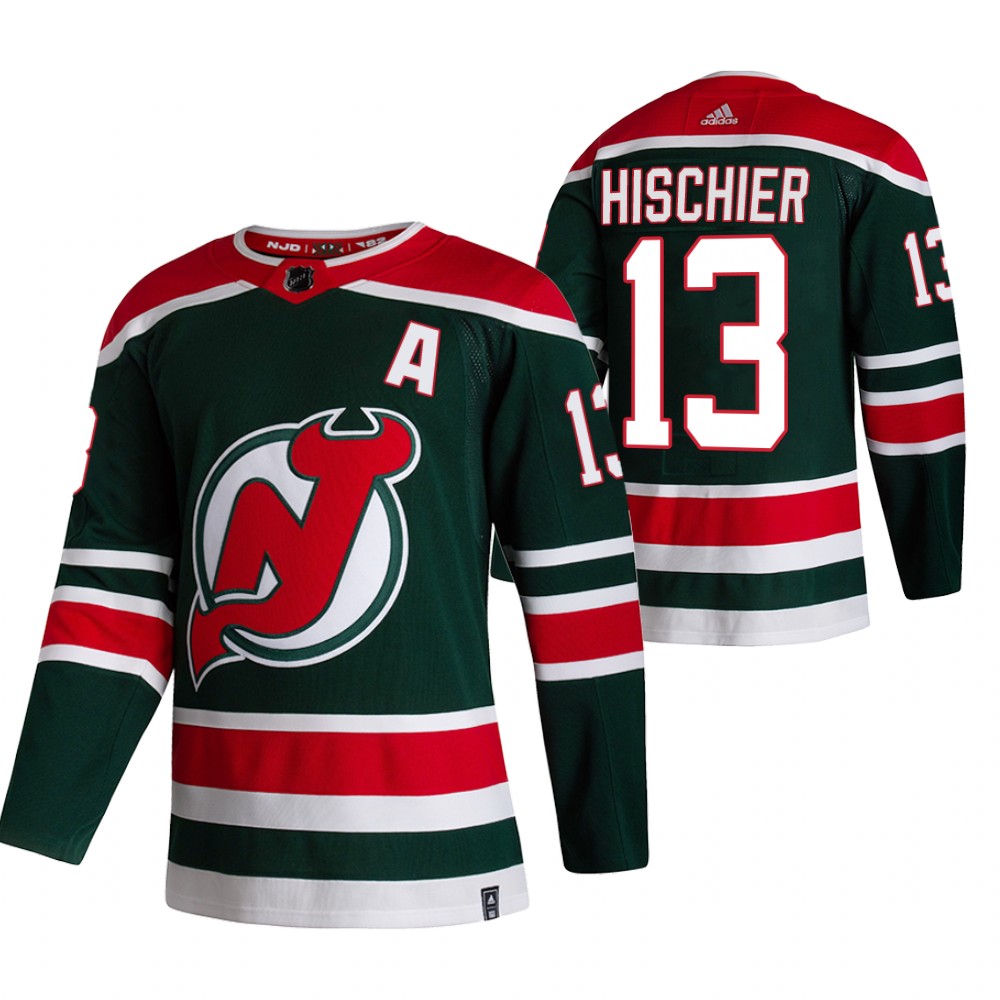Cheap 2021 Adidias New Jersey Devils 13 Nico Hischier Green Men Reverse Retro Alternate NHL Jersey